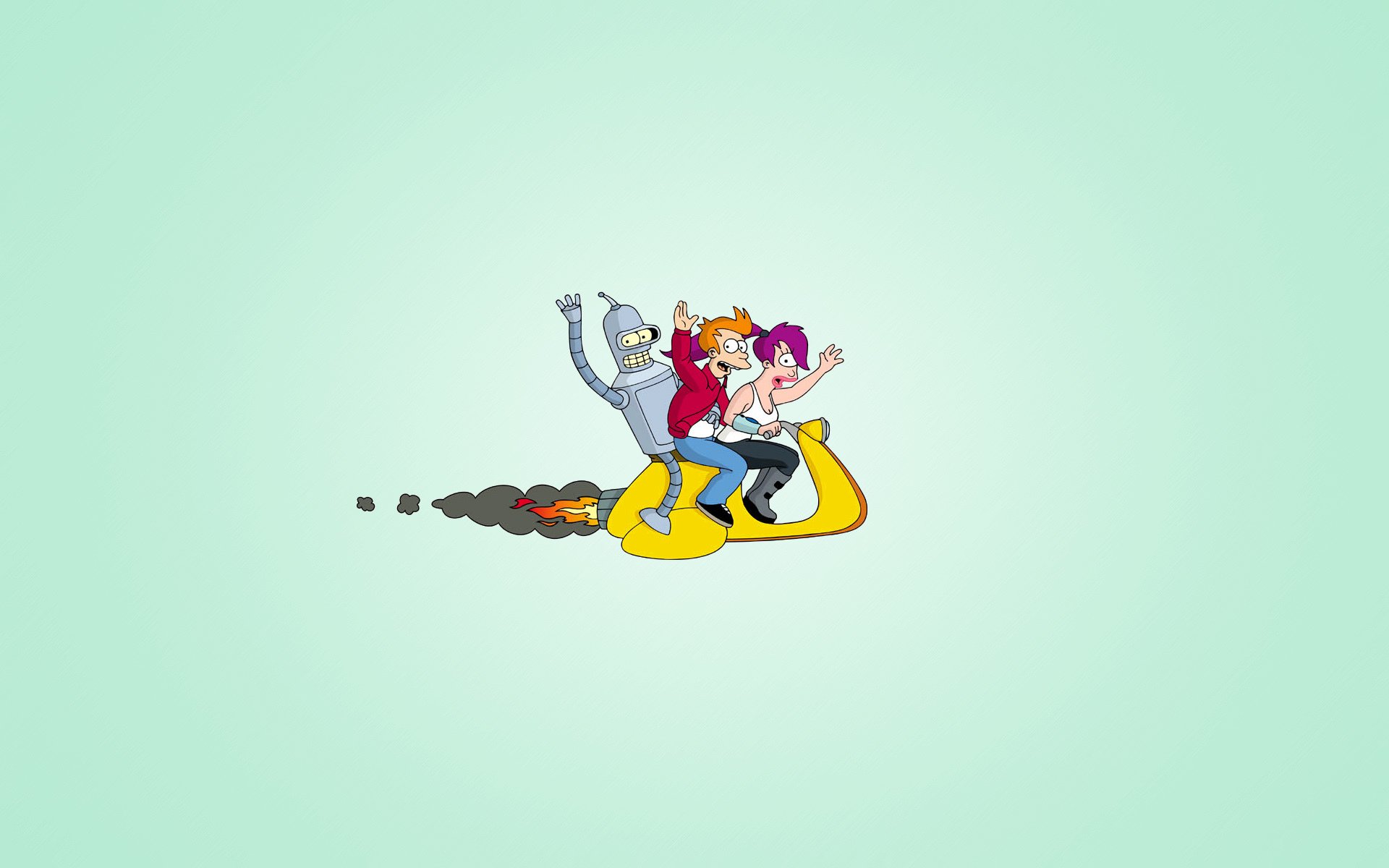 futurama philip j. fry turanga leela sgibalschik bender rodriguez three wave smile robots minimalism light background