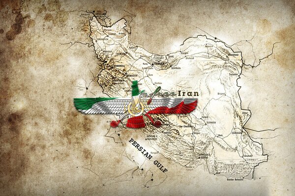 Mapa de Irán con la bandera farvahar