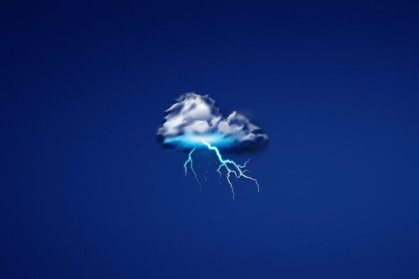 Cielo azul con un rayo antes de la lluvia