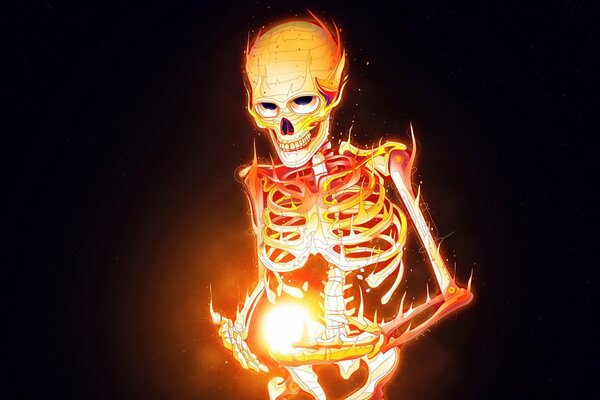 Картинка скелет с огнём в руках