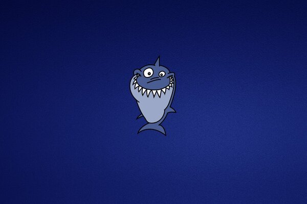 Toothy shark smiles on a blue background