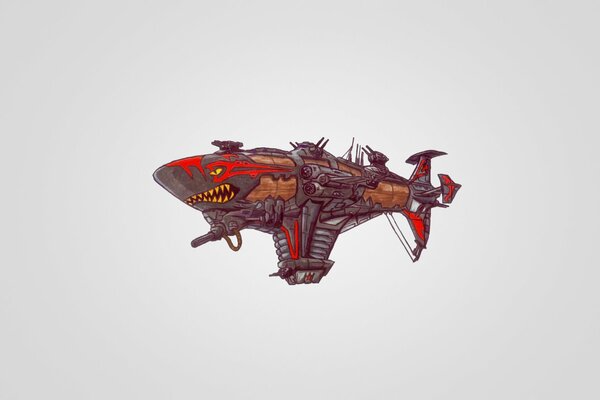 Airship in the form of a shark with a weapon