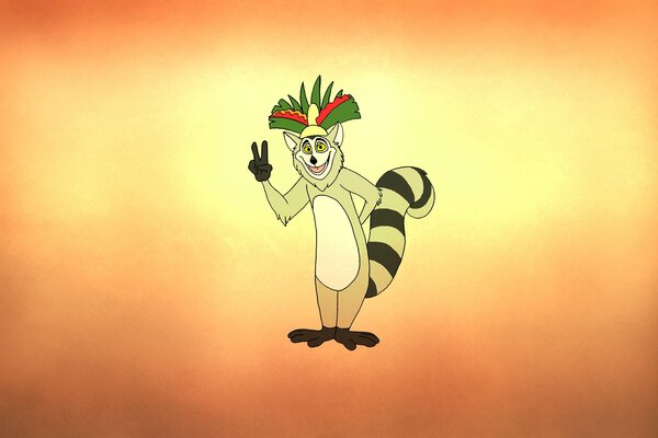 King Julian smiles and shows a peace sign on an orange background