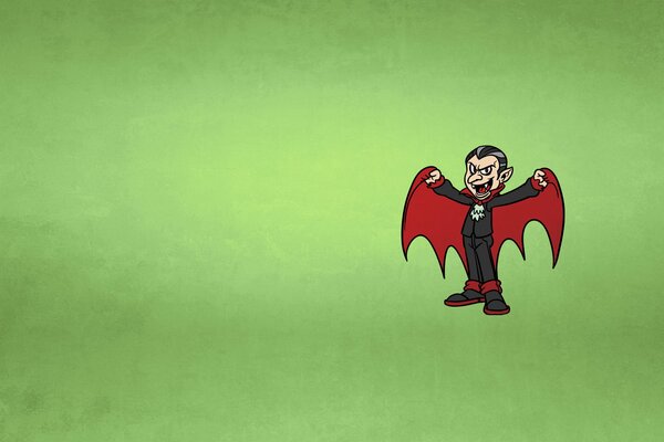 Dracula Prince dessiné montre des ailes rouges sur fond vert