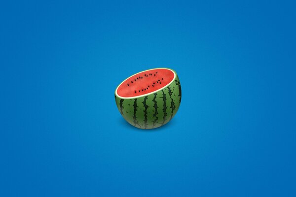 Half a watermelon on a blue background