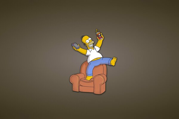 Homer Simpson has fun on the chair