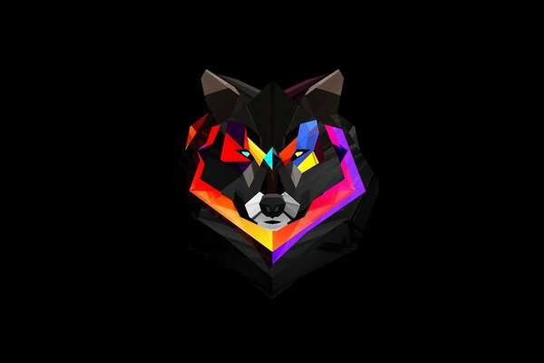 Geometric vector art with a wolf made of colored and dark faces