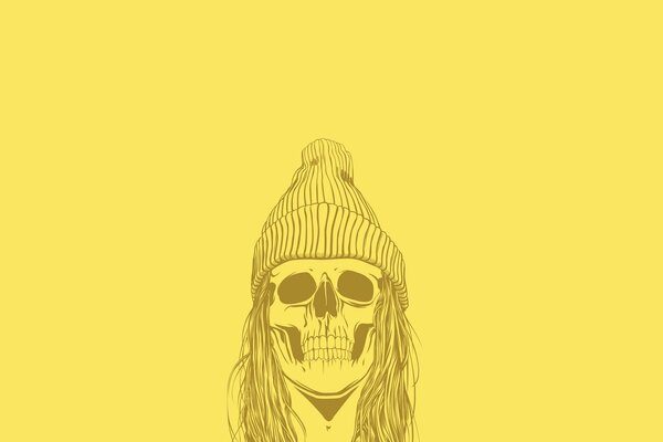 Skull in a hat on a yellow background