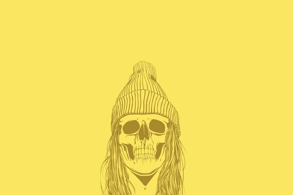 Crâne en chapeau sur fond jaune