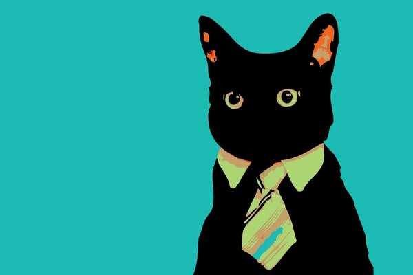 Illustration with a black cat in a tie