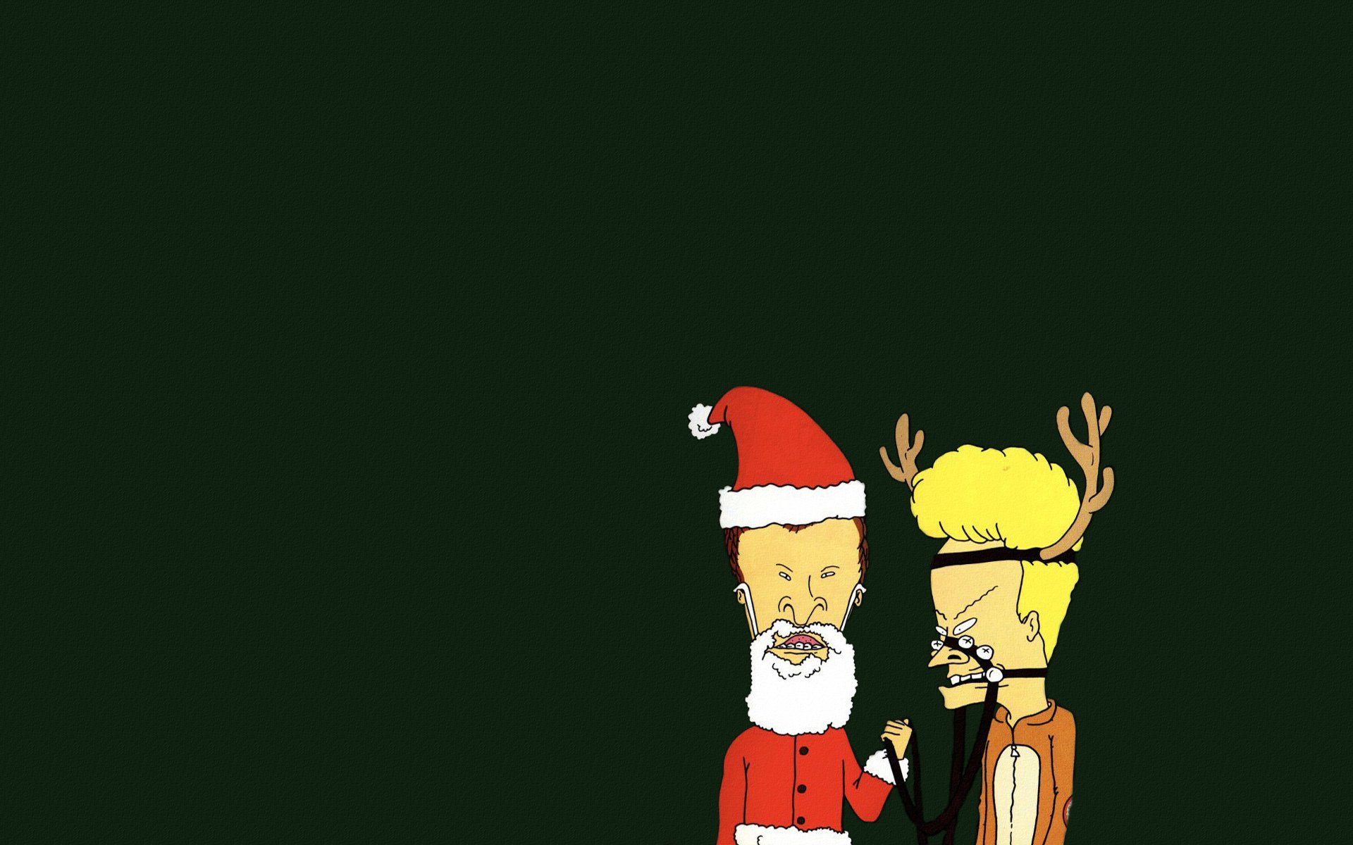 beavis and butthead new year green background happy new year beard horns harness santa claus reindeer minimalism