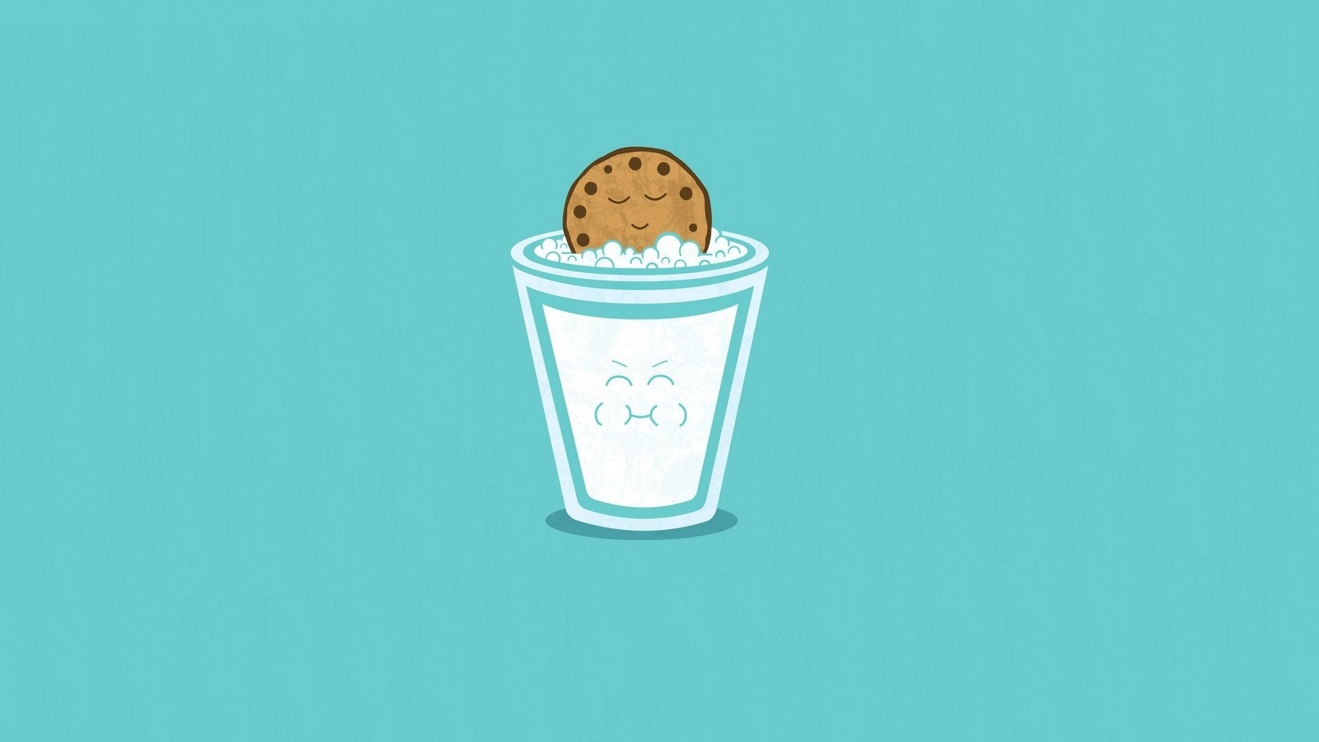 vaso de leche galletas minimalismo sonrisa azul arte