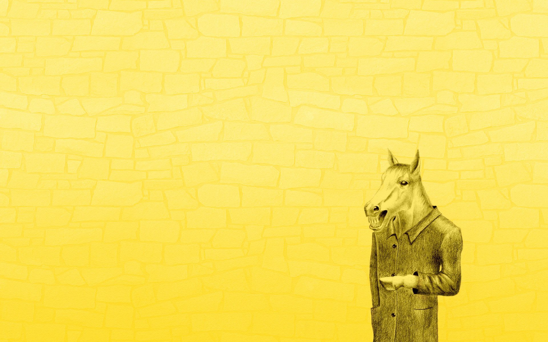 cavallo in cappotto sfondo giallo minimalismo