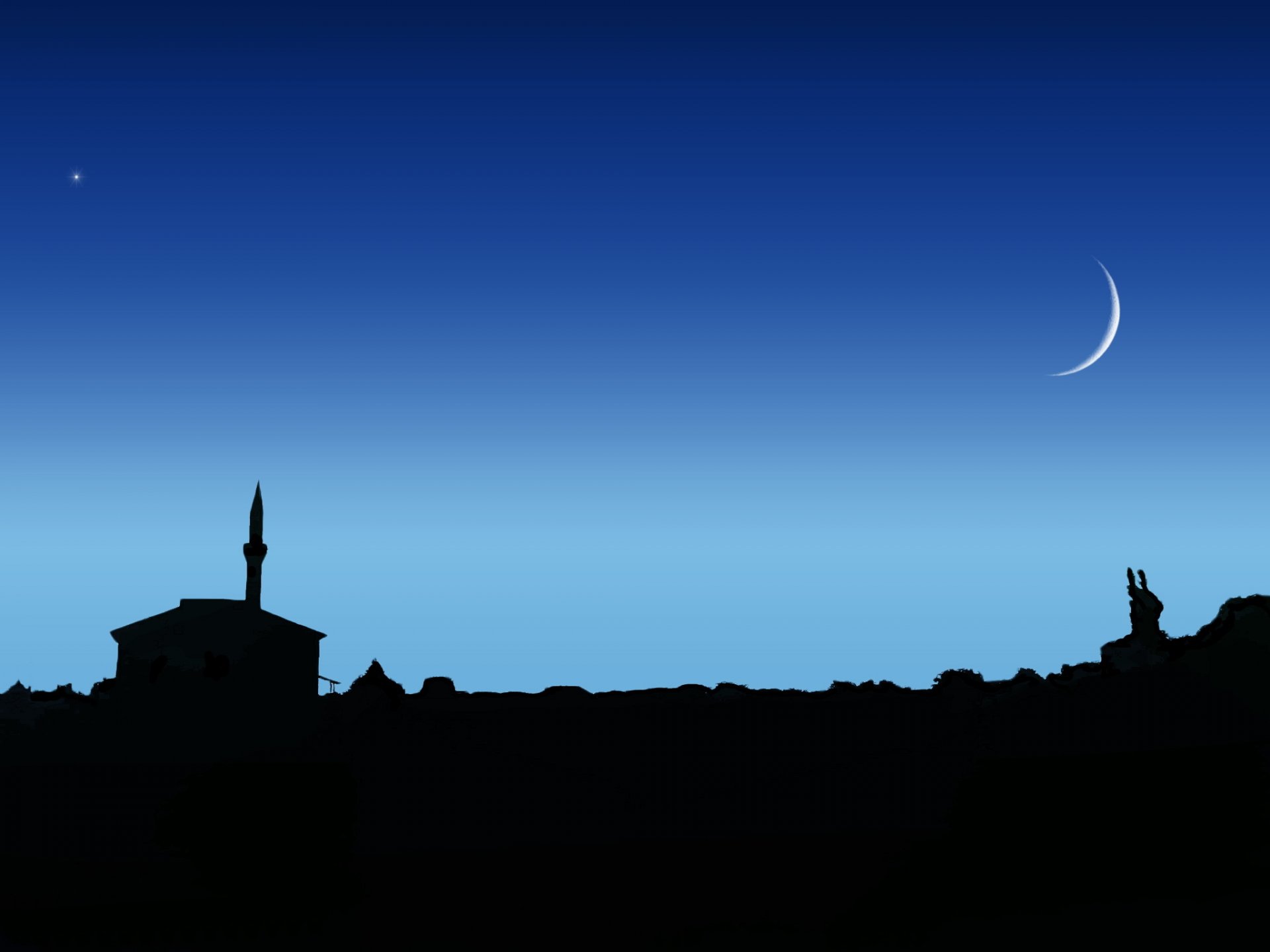 mosque moon night star sky