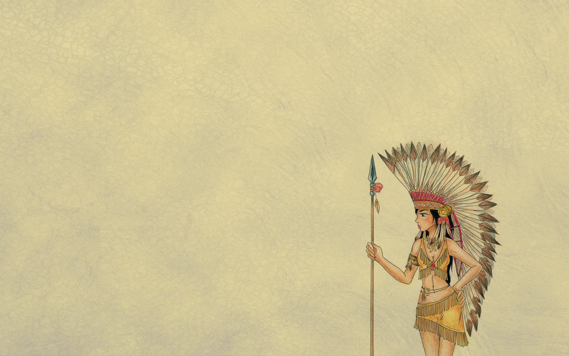 indian spear girl feathers yellow minimalism