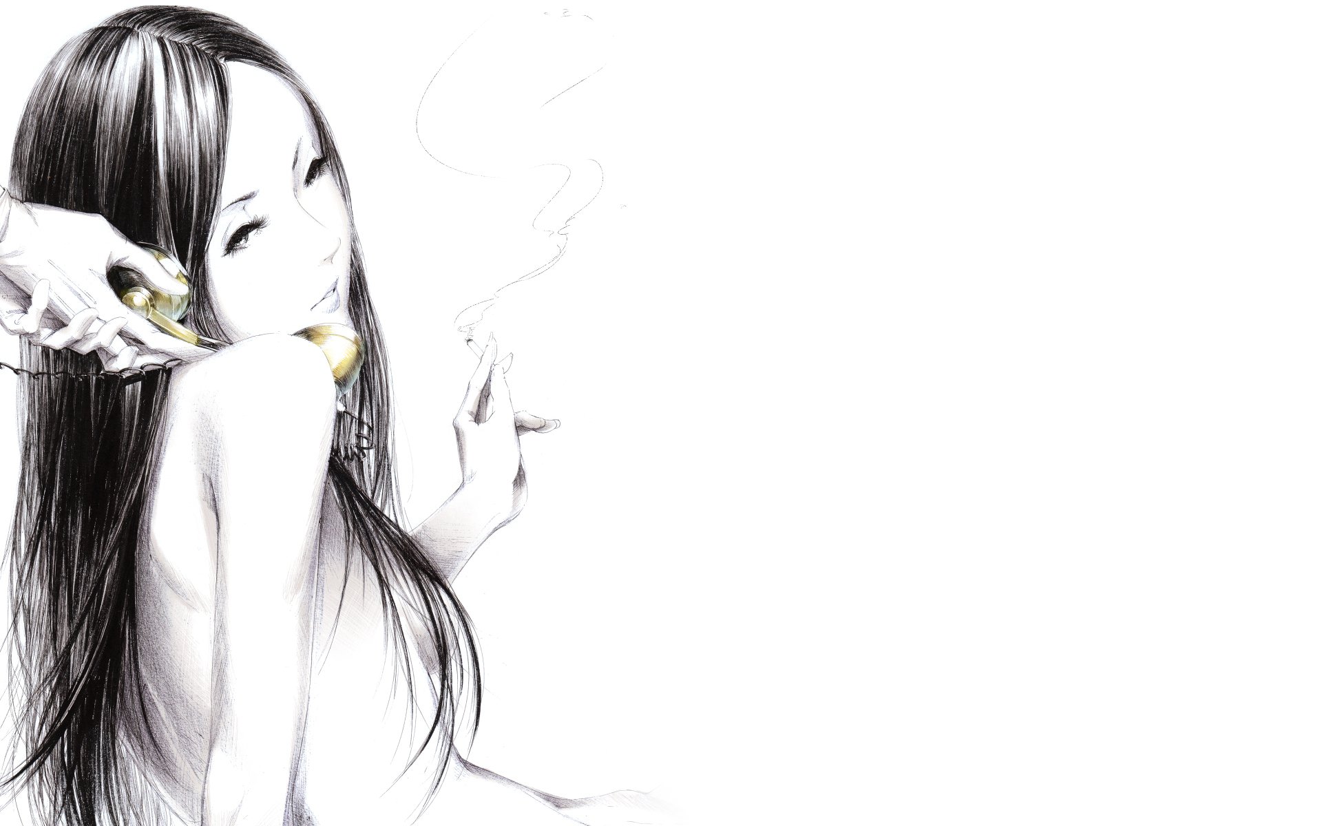 dibujo arte sawasawa chica cigarrillo humo auricular manos