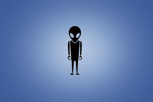 Schwarzer Alien auf blauem Hintergrund im minimalistischen Stil