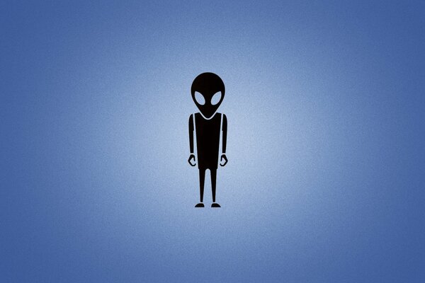 A black alien on a blue background in the style of minimalism