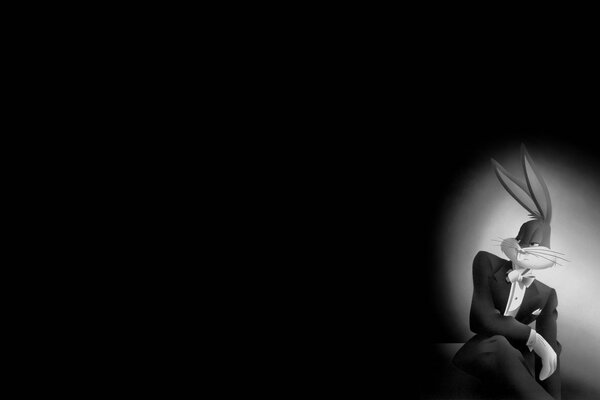 Кролик Багз Банни в костюме чёрно белое фото