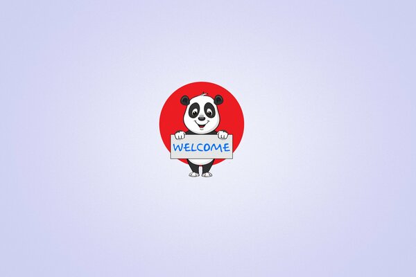 En el centro, Panda en un círculo rojo con la inscripción Bienvenido