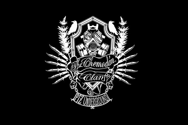 Logotipo del clan con cuchillos y máscara de gas