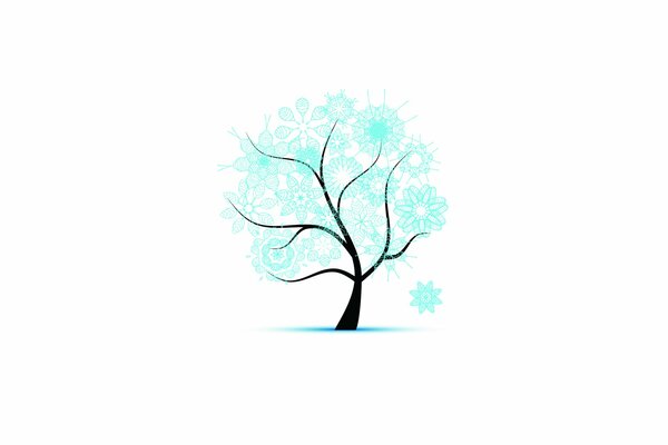 Albero invernale in fiocchi di neve blu