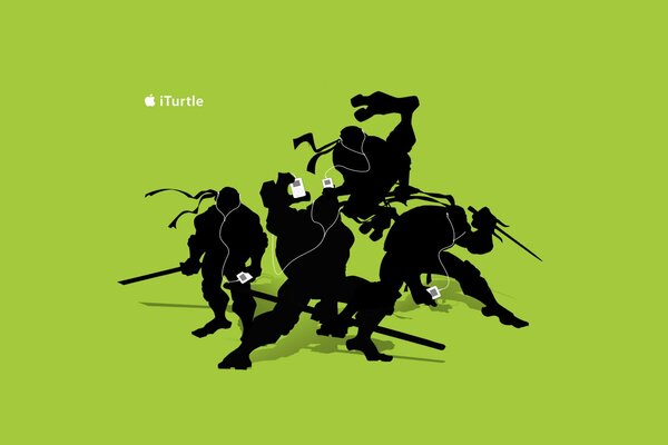 Silhouette der Ninja Turtles auf hellgrünem Hintergrund