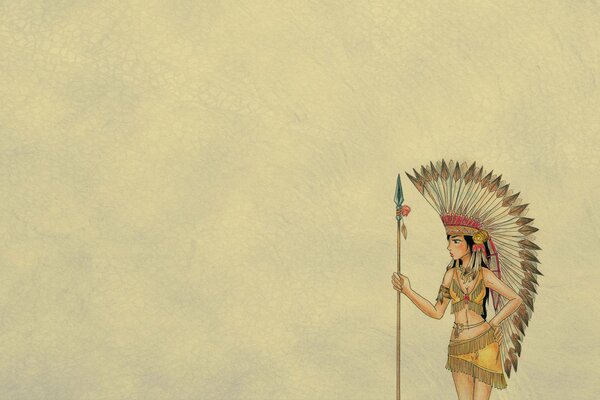 Jeune fille indienne avec une lance sur fond jaune