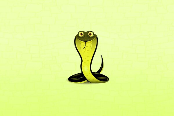 Big-eyed cobra on a green background minimalism