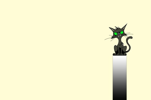 Chat noir assis avec des yeux verts