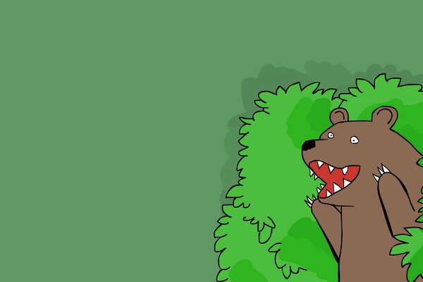 Cartoon bear in the bushes