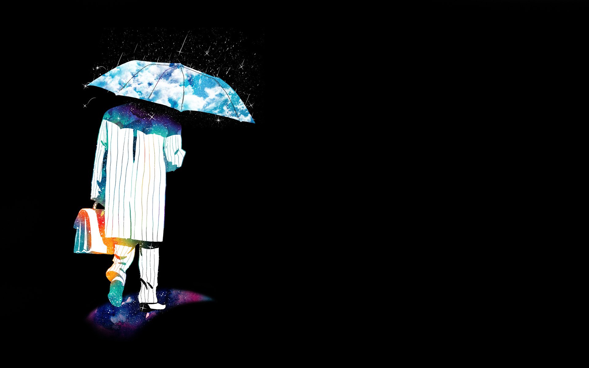 abstract background man bag umbrella rain