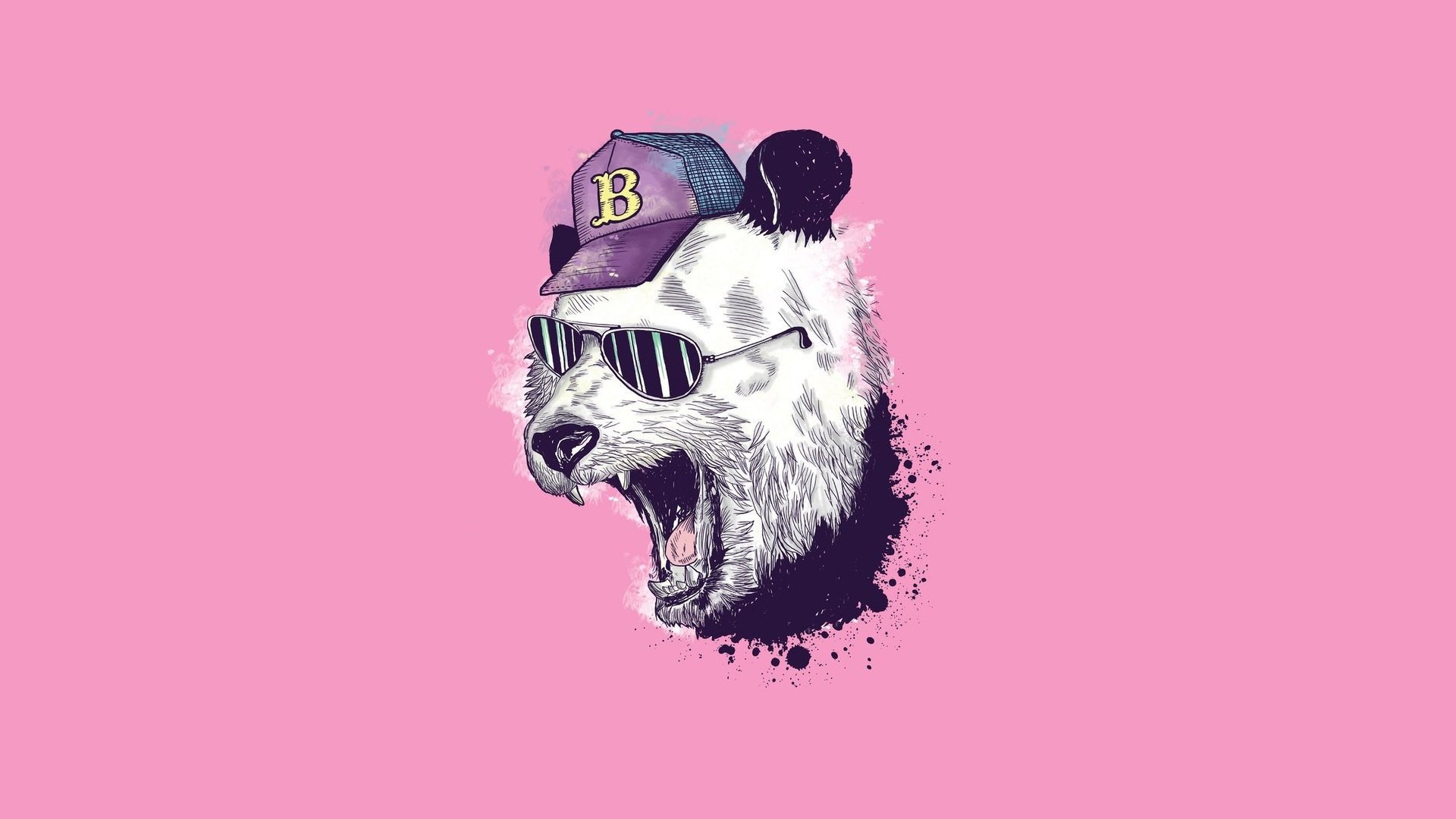 minimalismo rosa panda occhiali berretto da baseball bocca umorismo