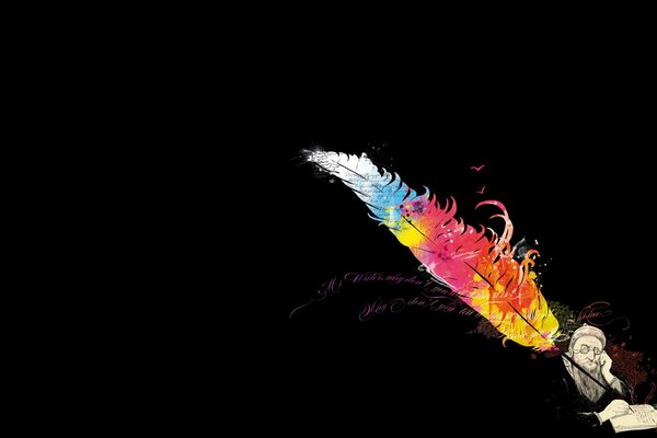 Bright feather on a black background