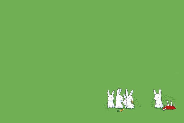 White canibal rabbit on a green background