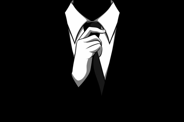 Anonymous en corbata, dibujo vectorial blanco y negro