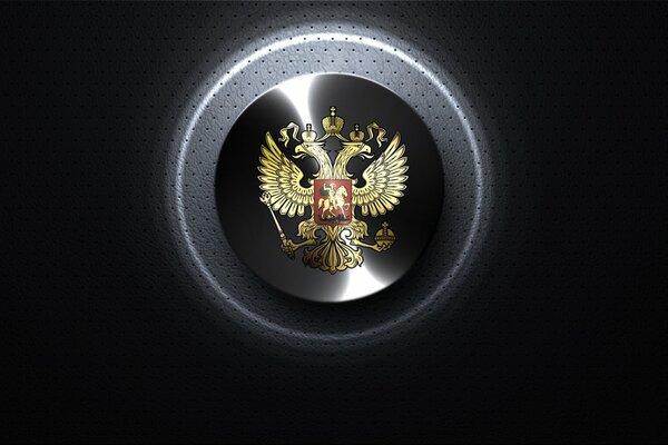 Escudo de armas ruso sobre fondo de cuero