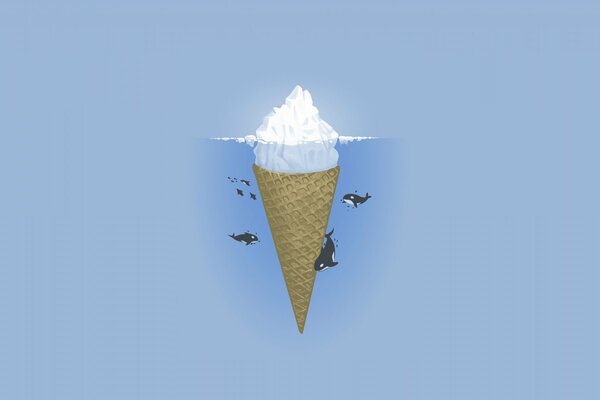 Illustration of an iceberg of ice cream on a blue background