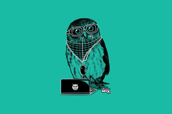 Hibou à lunettes avec souris d ordinateur