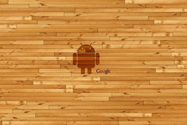 Logotipo de Android sobre fondo de madera