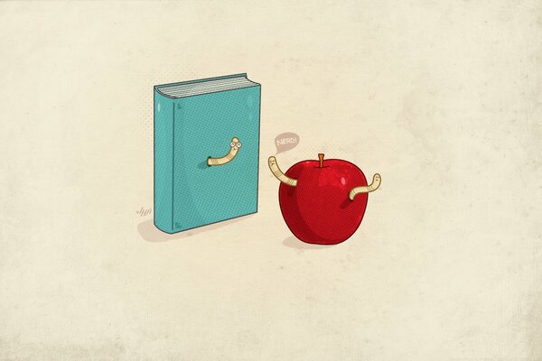 Minimalistic background with a book and an apple