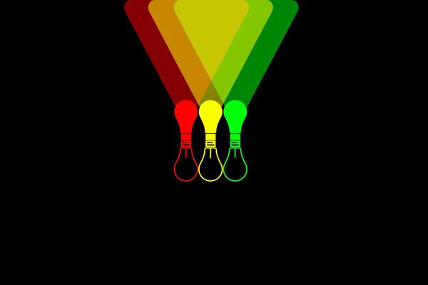 На черном фоне три лампочки зеленого желтого и красного цвета