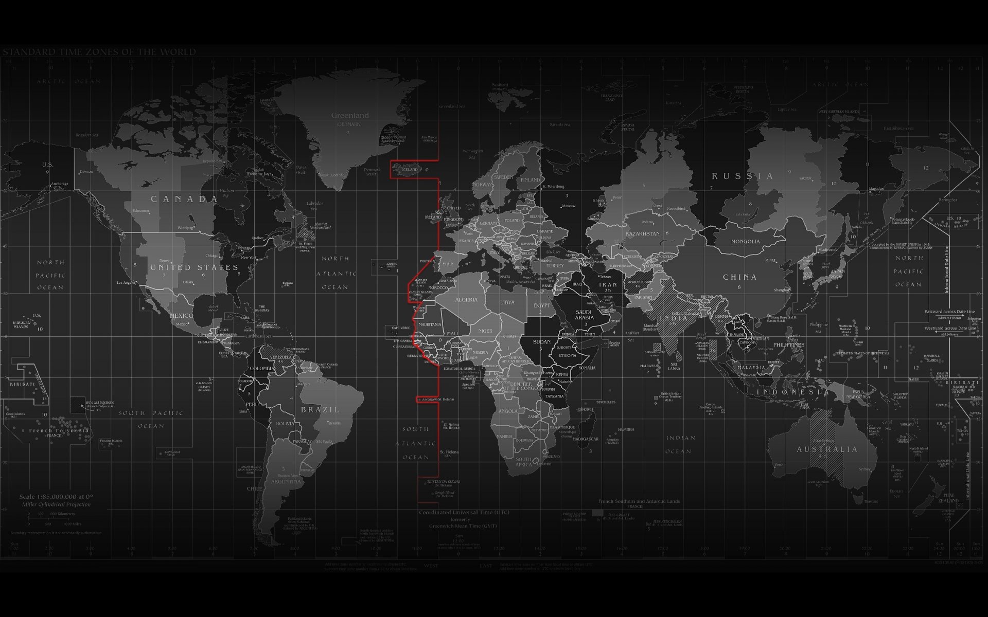 mapa czarno-biała strefy czasowe