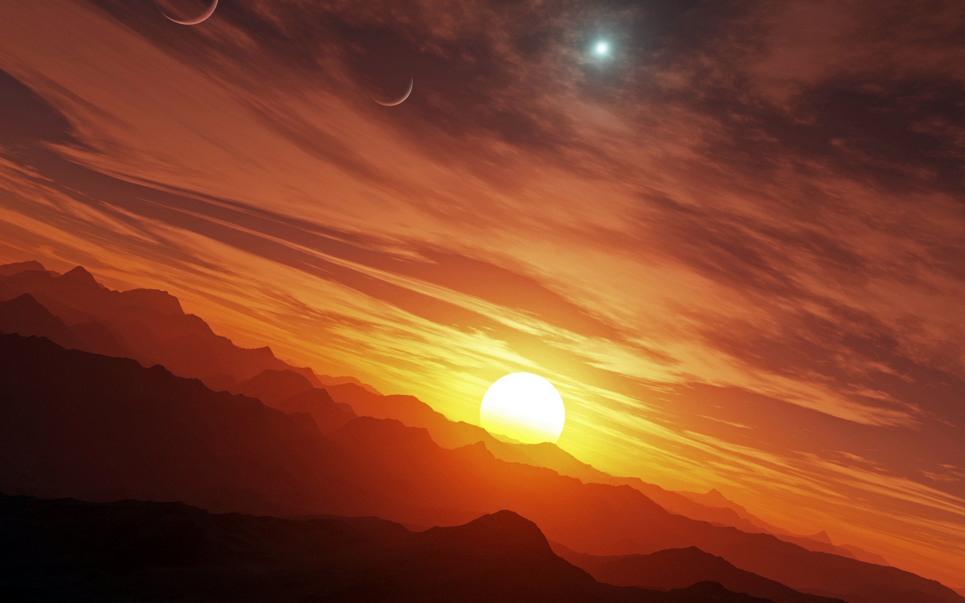 sonne sonnenuntergang berge planeten stern sterne