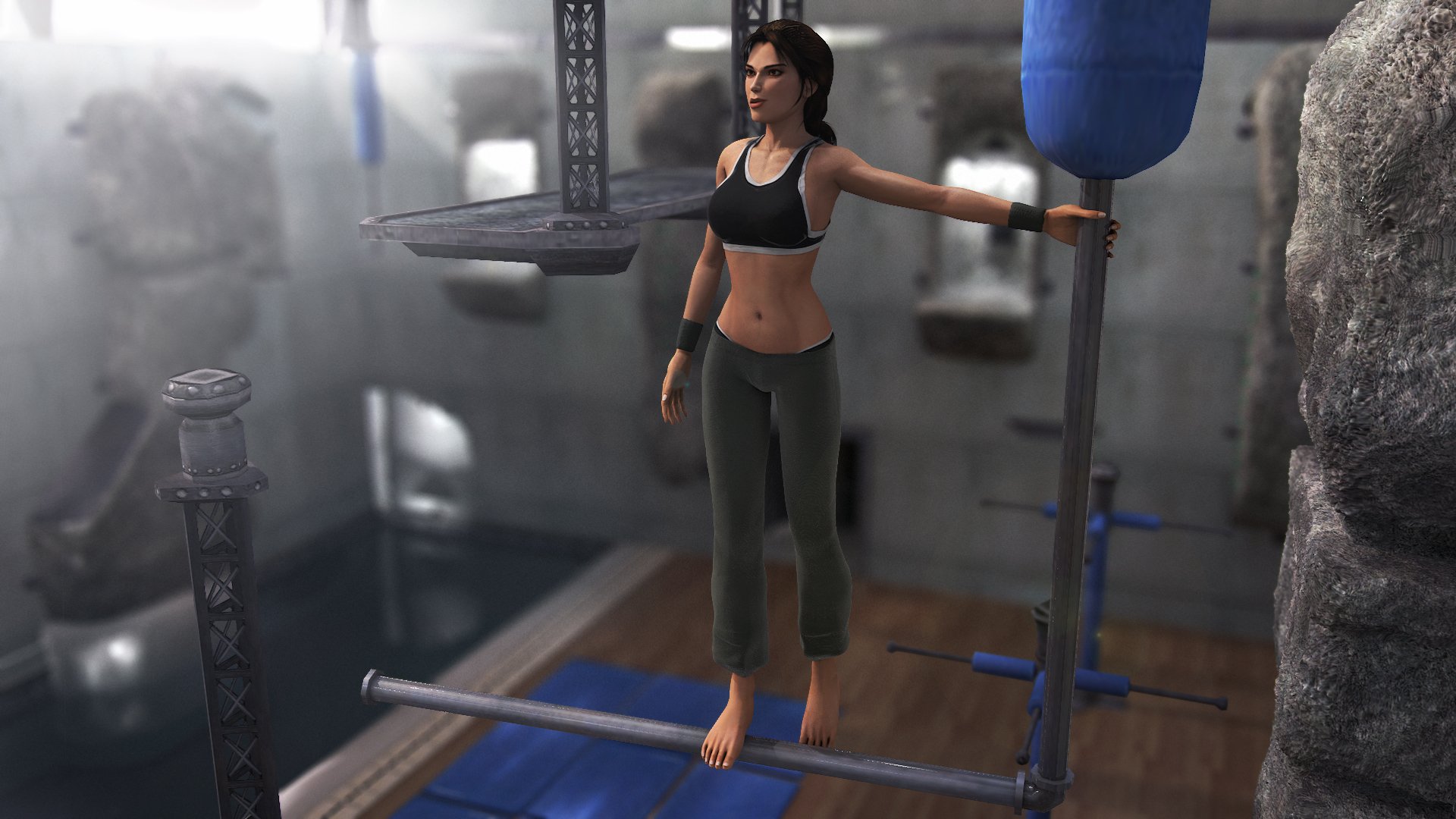 chica gimnasio entrenamiento belleza traje lara croft tomb raider