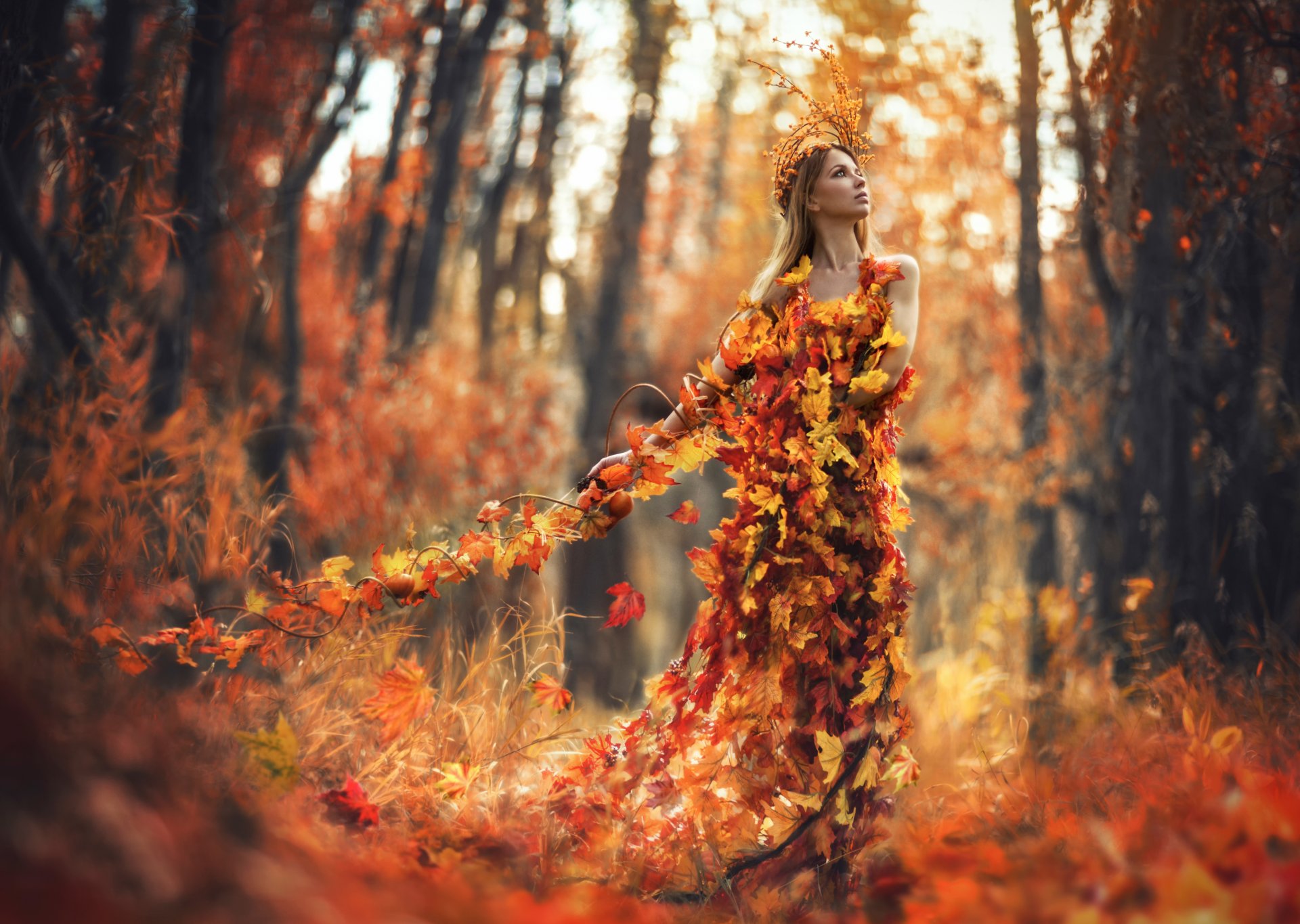 autumn spell lady autumn girl autumn leaves art