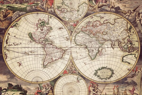 The map is old and a beautiful compass