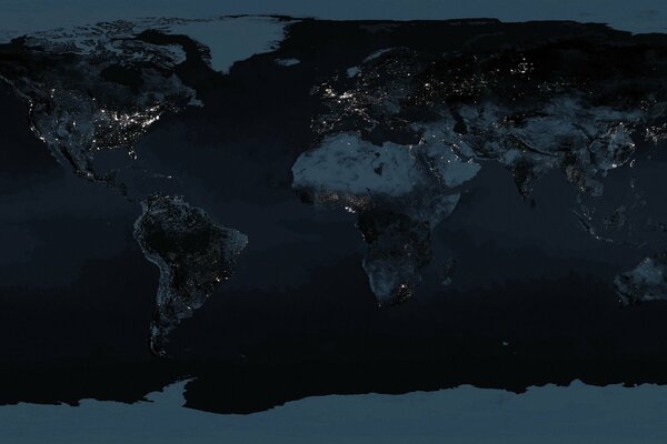 Carte mondiaux des continents dans un style sombre