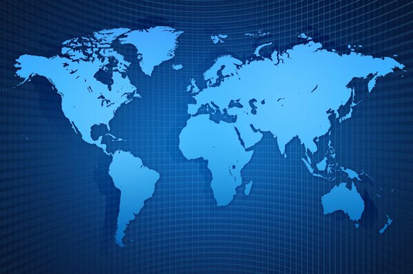 Карта мира голубого и синего цвета в сетку