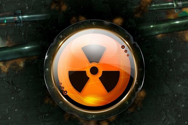 Glowing radiation hazard sign